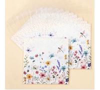 100 pièces Sacs-cadeaux carrés à motif floral printanier avec fermeture automatique, sacs d'emballage pour biscuits et collations à motif floral, sacs de rangement, sacs de faveurs de fête printanière
