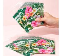 100 pièces Sacs cadeaux floraux hawaïens, sacs auto-scellants avec motifs d'hibiscus et de feuilles de palmier hawaïens, décorations de fête à thème hawaïen, sacs de faveurs de fête d'anniversaire haw