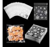 100 Pièces Sacs Cellophane Noël, Sacs Transparent Auto-Adhésifs avec Motif Flocons de Neige, 10 x 10 cm Sachet Noël pour Biscuits Bonbons Chocolats Gâteaux Cadeaux de Fête