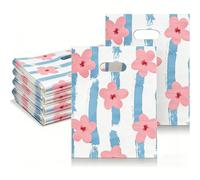 100 pièces Sacs de courses en plastique à motif floral violet, design de poignée gaufrée, sacs de courses de détail premium, convient pour les fleurs violettes, les marguerites violettes et autres sac