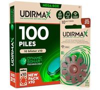 100 Piles Auditives Udirmax Taille 312 PR41 Zinc-Air Eco Pack Marron - 10 Blisters Écologiques de 10 Piles