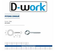 100 Pitons Vissables à Extrémité Filetée 7 x 50 mm - NFE 25609 - Zingué blanc - D-Work