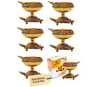 100% Pure Brass Diwali Diya (Set of 6) Indian Pooja Oil Lamp - Golden Engraved Design Dia With Turtle base. Deepawali Diya/Tea Light Holder/Diwali Traditional Oil Lamp Indian Gift Items.