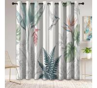 100% Rideaux Occultant, Blanc Isolation Thermiques Rideau, Jungle Tropicale Feuille De Bananier Fleur Oiseau Doux Rideaux à œillets, Nature Minimaliste Rideau pour Chambre Salon, 75 x 166 cm Lot de 2