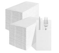 100 Serviettes en Papier Blanches 40 x 40 cm Pochettes à Couverts | Serviettes prépliées avec pochette pour couteau fourchette et cuillère pour buffet mariage restaurant et réception