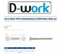 100 Tirefonds Bois Tête Hexagonale 8 x 70 mm - DIN 571 - Inox A4 - D-Work