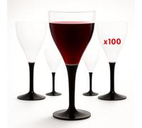 100 verres à pied noirs 16 cl lavables, emboîtables et réutilisables | Emboîtables, stables et résistants, idéaux pour mariage, anniversaire, apéritif, buffet, réception et vin d'honneur