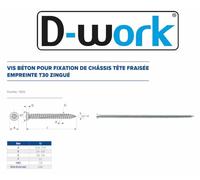100 Vis Béton d'Ancrage Tête Fraisée Torx T30 7.5 x 202 mm - Zingué blanc - D-Work