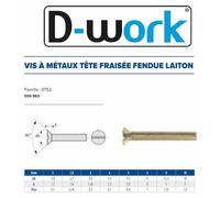 100 Vis Métaux Tête Fraisée Fendue 10 x 20 mm - DIN 963 - Laiton - D-Work