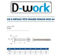 100 Vis Métaux Tête Fraisée Fendue 8 x 70 mm - DIN 963 - Inox A4 - D-Work