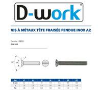 100 Vis Métaux Tête Fraisée Fendue 8 x 80 mm - DIN 963 - Inox A2 - D-Work