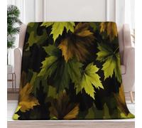 100 x 130 cm Plaid Couverture Polaire Illustration De Camouflage De Feuilles, Douce Moelleuse Flanelle Lit Jeté Canapé Convient Adultes et Enfants Rester Chaud Hiver, Jaune Vert