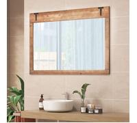 100 x 70 CM Miroir Mural Rectangulaire COSTWAY Cadre en Bois, Suspension Verticale Horizontale, Miroir Décoratif pour Salle de Bain