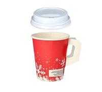 100 x Gobelets jetables à café en carton « Noël » 240ml +couvercles blancs pour les boissons chaudes et froides.