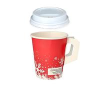 100 x Gobelets jetables à café en carton « Noël » 240ml +couvercles blancs pour les boissons chaudes et froides.