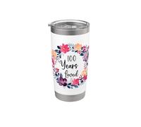100 Years Loved Floral 100th Birthday Men Women Anniversary Gobelet isotherme en acier inoxydable double paroi