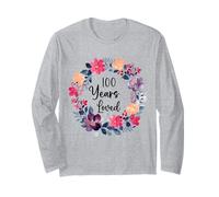 100 Years Loved Floral 100th Birthday Men Women Anniversary Manche Longue