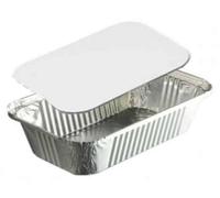 1000 Barquettes Moules Operculables en Aluminium 670 ml 204 x 114 x 50 mm avec Couvercle en Carton Blanc Alu - D-Work