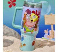 1000 ml / 40 oz Tasse isotherme en acier inoxydable avec motif de dessin animé dégradé, avec poignée et paille 1200mlAcier inoxydable