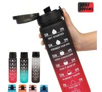 1000 ml Tasse d'eau de sport de plein air, camping, grande capacité, bouteille d'eau portable mignonne pour femmes, bureau, dégradé de couleurs, vaisselle en plastique avec échelle, poignée fragile à 