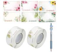 1000 Pcs Étiquette Autocollante en Fleur, Étiquette Autocollante de Couleur 5x3cm, Étiquette Adhésive en Bobine avec Stylo, Étiquette Collante Rectangulaire, pour Bocal Confiture Livre Cadeau
