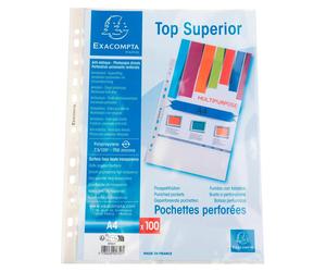 1000 pochettes plastiques A4, perforées 11 trous, transparentes, 7,5/100