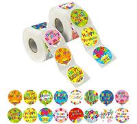1000 Stickers Adorable en forme de ballon Joyeux anniversaire en 16 motifs avec la version élargie de la ligne perforée (chaque mesure 3.8 cm de diamètre)