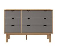 (10009)Moderne Commode OTTA marron et gris 111x43x73,5 cm bois de pin massif ,poid:30.5 kg