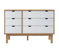 (10010)Moderne Commode OTTA marron et blanc 111x43x73,5 cm bois de pin massif ,poid:30 kg