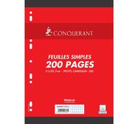 Feuillet mobile conquérant sept a4 210x297mm 200 pages 90g 5x5mm perforé coloris blanc
