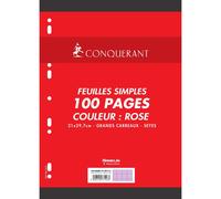 Feuillet mobile conquérant sept a4 210x297mm 100 pages 80g séyès perforé coloris rose