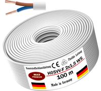 100m de câble flexible en plastique H05VV-F 2x1,5 blanc Câble flexible pour appareils