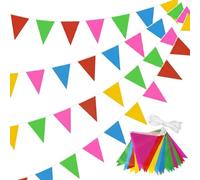 100m Fanion Multicolore, ZoneYan Guirlande Fanion Tissu, Banderole Triangle, Drapeau Banniere, Fanion Exterieur 150 (Multicolore, M,300m)