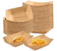 100Pcs Bols Frites Papier Kraft, Boîte Salade Vaisselle Jetable Barquette Alimentaire Frite Bol Snack, Barquettes Carton Kraft Biodégradable Forme Bateau pour Collations Frites Sushis Gâteau Salades