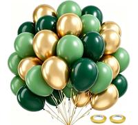 100Pcs Dark Green Gold Balloon Set, Emerald Green Balloons Bouquet with Gold Vert Balloons for Dark Vert Balloon Arch Kit,Jungle Safari Theme Party Decoration,Baby Shower,Wedding, Graduation