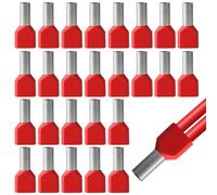 100pcs Double Manchon de Borne Isolé en Cuivre 10mm2 Set, Connecteur de Borne Double 10mm² Double Manchon, Kit de Connexion de Câble, Double Double Manchon de Distribution Isolé Rouge