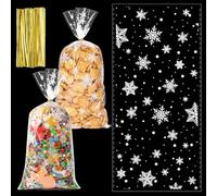 100pcs Sacs à Biscuits de Noël, Sachets Transparents pour Biscuits, Sachets De Noël En Cellophane avec 100pcs Cravates Torsadées, Sachets En Plastique Confiserie, Sacs de Cellophane Transparent