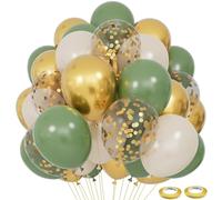 100Pcs Sage Vert Balloon Set,Olive Green Gold White Balloons Bouquet with Confetti Balloon for Sage Green Gold Balloon Arch Kit, Jungle Safari Party, Baby Shower,Wedding, Birthday Party Decorations
