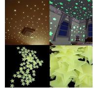 100pcs stickers muraux étoiles 3d brillent dans le noir lumineux plastique fluorescent stickers muraux