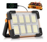 100W Projecteur LED Rechargeable,Projecteur LED Chantier Portable Solaire & Batterie Rechargeable,4 Modes 5400mAh Lampe de Travail