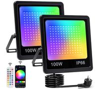 100W Projecteur LED RGB, Projecteur LED Couleur Extérieur Avec APP Bluetooth et 2.4G Télécommande, IP66 Étanche Spot de Couleur, pour Jardin,Fête,Halloween,Luminaires Extérieur(2PC)