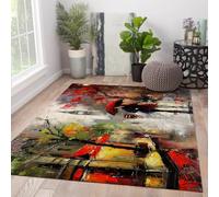 100x150cm Tapis Couple Romantique Parapluie Rouge Poils Courts | Tapis antidérapant lavable de Rainy London Street City Love Art Tapis d’intérieur doux pour l’entrée