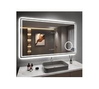 100x60cm Miroir Salle de Bain avec 3X Loupe, 45W Miroir Anti-buée avec éclairage, Affichage de L'heure, Prise pour Rasoir, Dimmable et 3 Couleurs