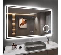 100x60cm Miroir Salle de Bain avec 3X Loupe, 45W Miroir Anti-buée avec éclairage, Prise pour Rasoir, 3 Couleurs Réglable
