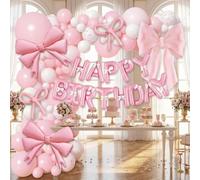102 Pcs Rose Blanc Ballon Bande Décor (JT-HD01-Bow) | Tons roses et blancs, crée un romantisme, idéal pour les mariages et les douches, comprend une chaîne et des points