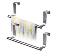 10338 | Porte-serviettes de cuisine Duo, patère de porte pour salle de bain | Acier inoxydable, couleur argent | Lot de deux, autocollant | 23 x 7,2 x 6 cm
