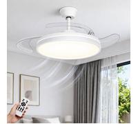 106cm Rétractable Ventilateur Plafond avec Lumiere et Telecommande 6 Vitesses Réversible 3 Températures de Couleur Silencieux Blanc