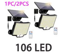 106LED lumières extérieures solaires capteur de mouvement à distance mur projecteur sécurité étanche Patio jardin Garage clôture voie éclairage 106LED-2PACK