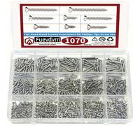 1070 pièces Assortiment de vis à bois, Ensemble de vis à bois à pointe, Vis, Vis à tête plate assorties M2 x 4/5/6/8/10/12/16/20 en acier au carbone plaqué nickel 1070 piècesFer
