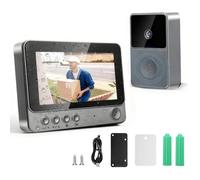 1080p Sonnette Sans Fil avec Camera, IP65 Sonnette Sans fil Exterieur Eetanche avec Écran 4.3"", Visiophone Sans Fil Avec Caméra HD